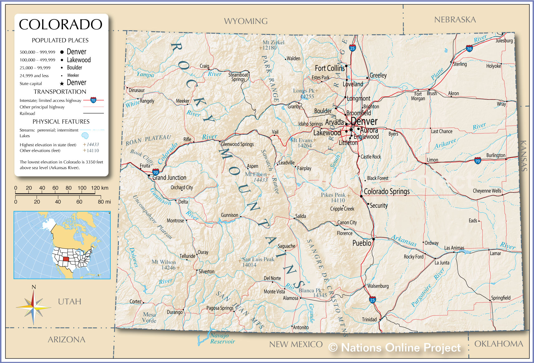 Colorado Geography EM SC 470 Applied Sustainability In Contemporary   Colorado Map   Nations Online 